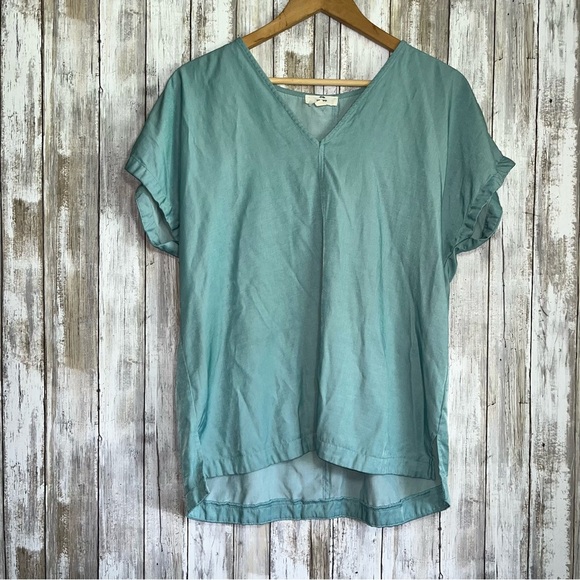 entro Tops - Entro Sea Green/Blue Button Back Oversized Blouse